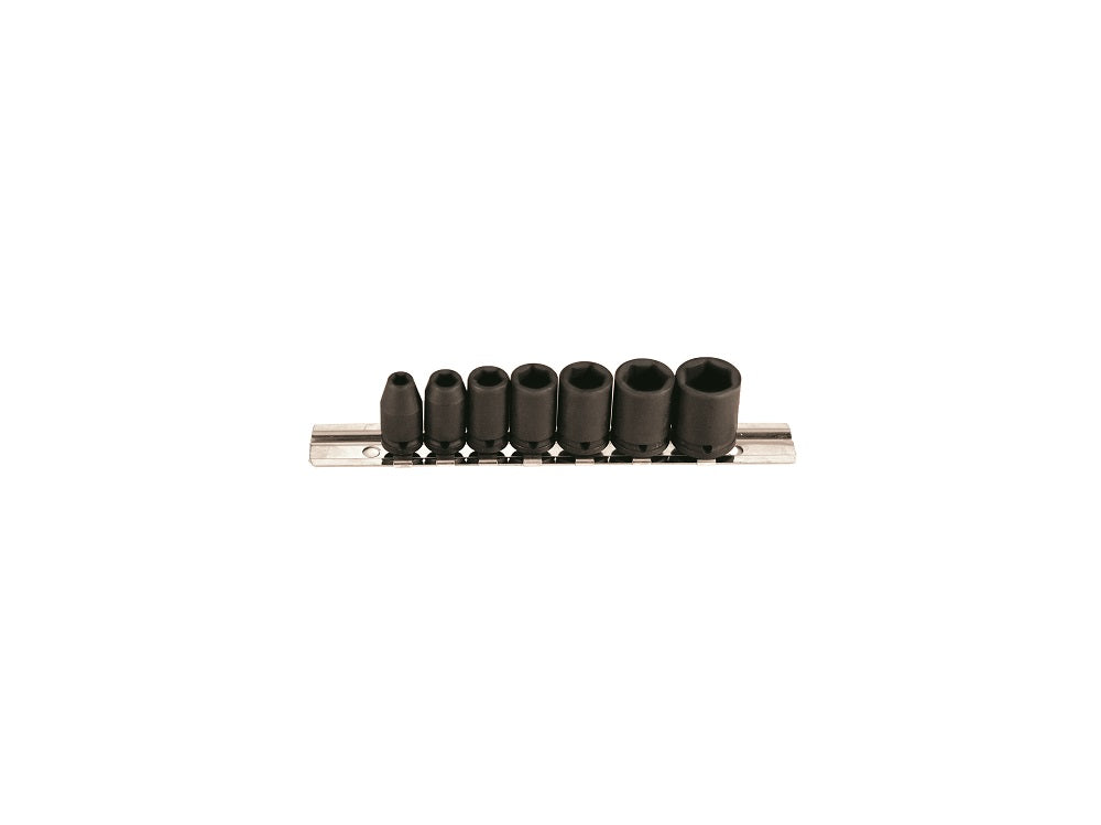 7pc 1/4 Sq Dr Impact Socket Set, 6pt, Standard Length, SAE