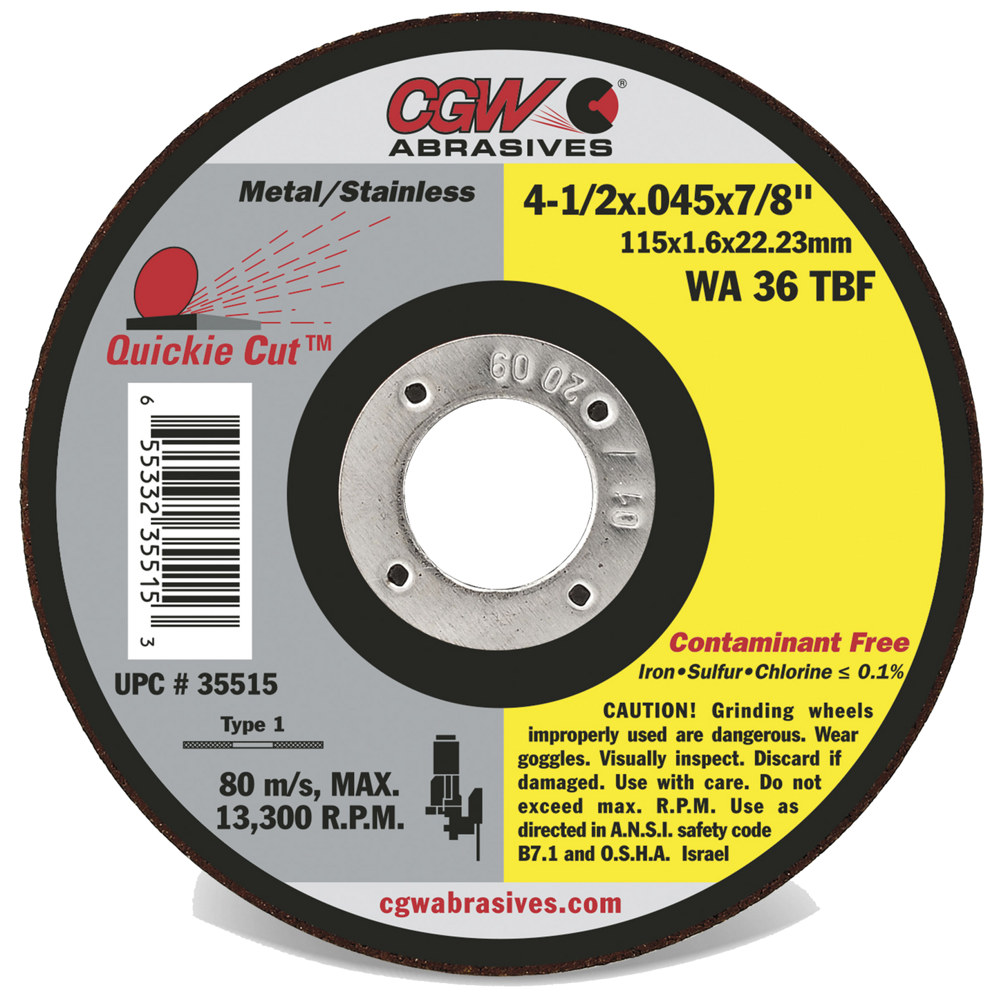 7" X 1/16" X 7/8" Type 27 60-Grit White Aluminum Oxide Cutting Wheel