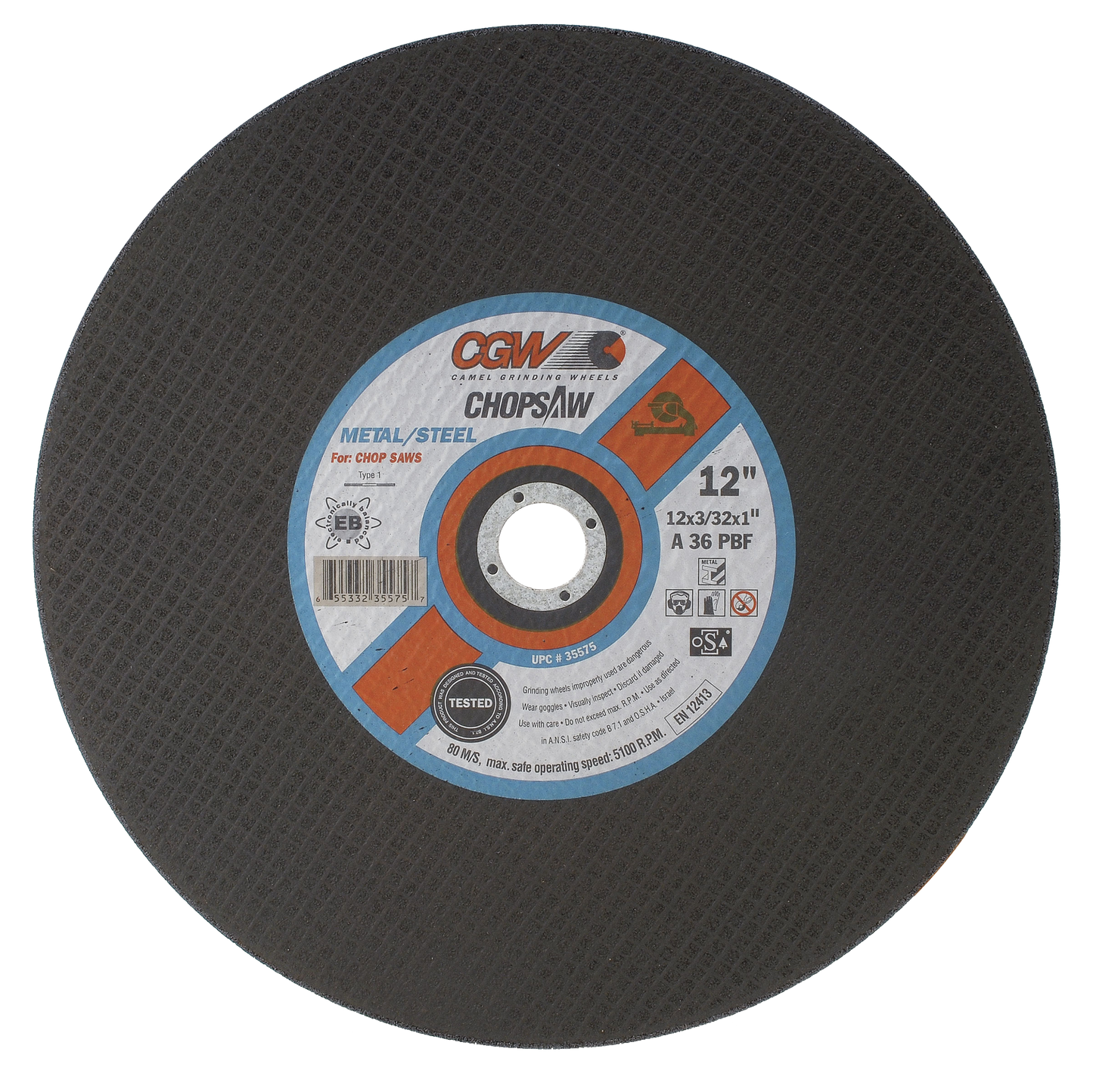 14" X 3/32" X 1" Type 1 36-Grit Aluminum Oxide Cutting Wheel