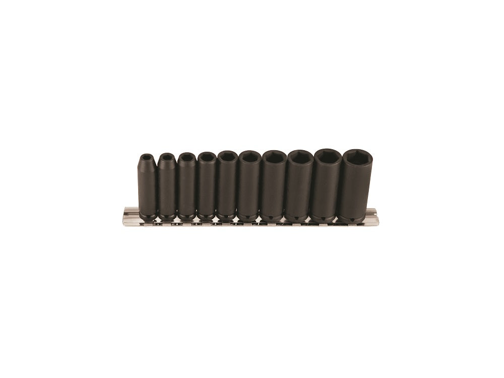 10pc 1/4 Square Drive Impact Socket Set, 6pt, Long Length, Metric