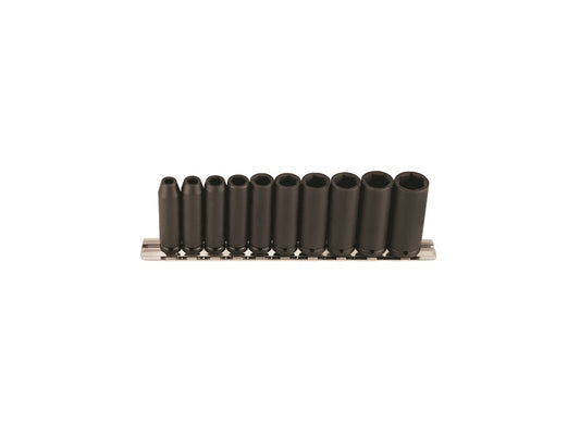 10pc 1/4 Square Drive Impact Socket Set, 6pt, Long Length, Metric