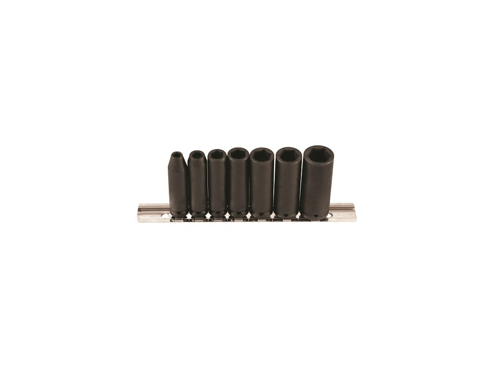 7pc 1/4 Square Drive Impact Socket Set, 6pt, Long Length, SAE