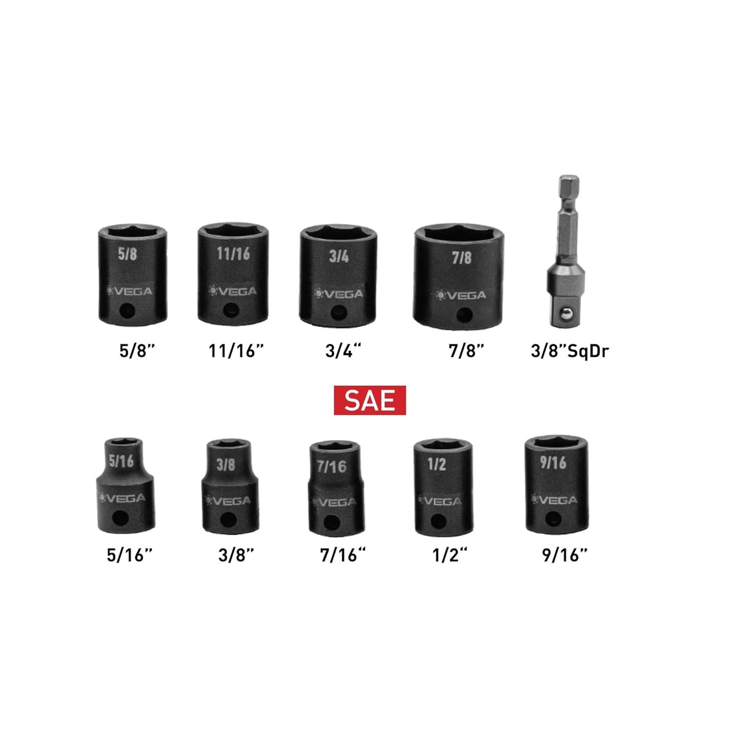 3/8 Sq Dr SAE Impact Socket Set - 10pc