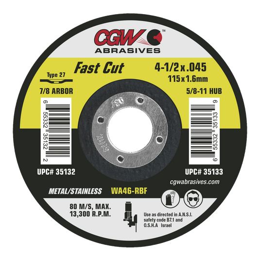 9" X 1/4" X 5/8"-11 A24-N Type 27 24-Grit Fast Cut Aluminum Oxide Grinding Wheel