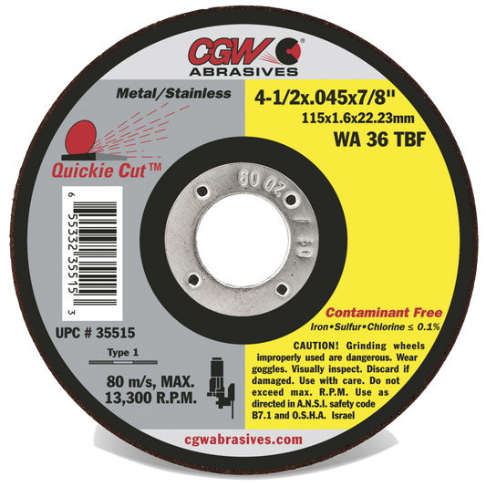 7" X 1/16" X 7/8" Type 27 60-Grit White Aluminum Oxide Cutting Wheel
