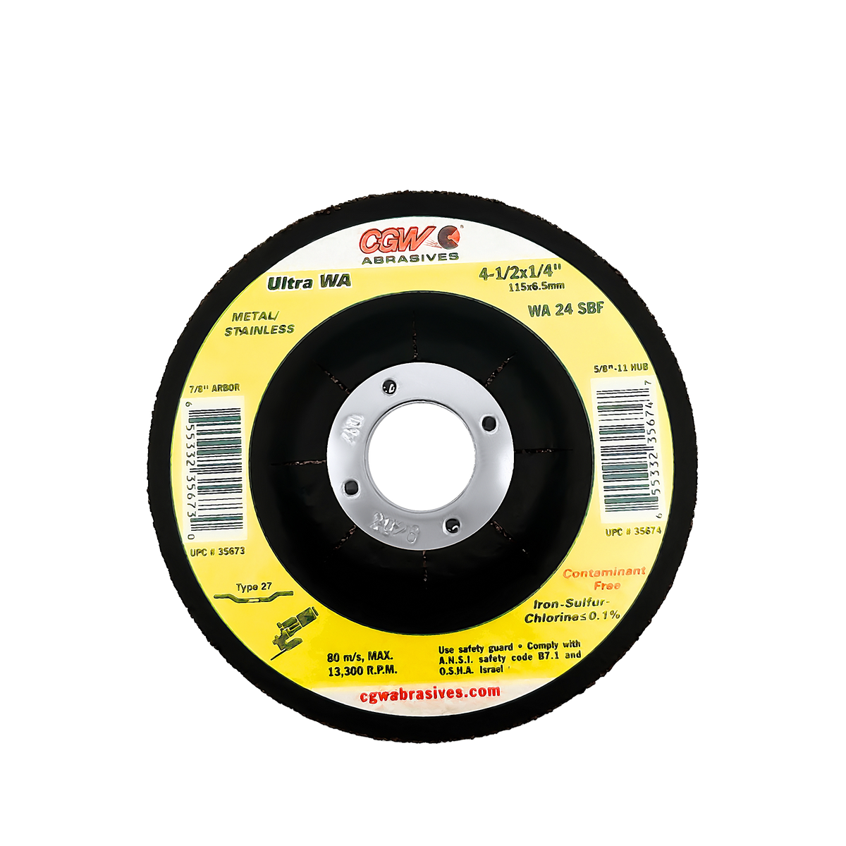 9" X 1/4" X 5/8"-11 WA24-R Type 27 24-Grit White Aluminum Oxide Grinding Wheel