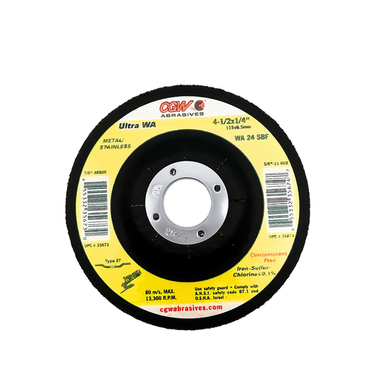9" X 1/4" X 5/8"-11 WA24-R Type 27 24-Grit White Aluminum Oxide Grinding Wheel
