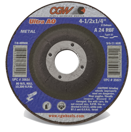 9" X 1/4" X 5/8"-11 A24-R Type 27 24-Grit Ultra Aluminum Oxide Grinding Wheel
