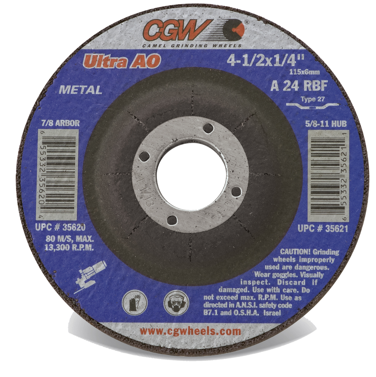 9" X 1/4" X 7/8" A24-R Type 27 24-Grit Ultra Aluminum Oxide Grinding Wheel