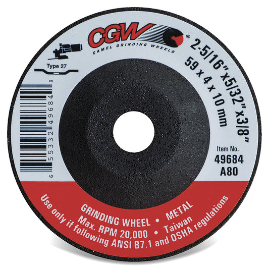 2-5/16" X 5/32" X 3/8" A60 Type 27 60-Grit Aluminum Oxide Mini Grinding Wheel