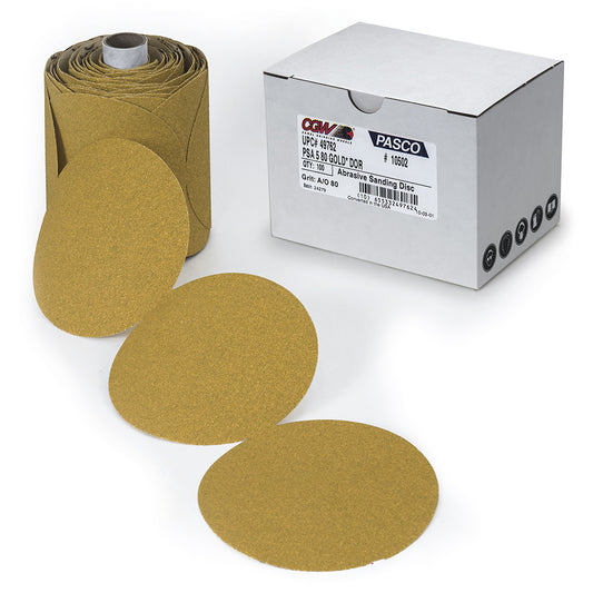 5" Dia 100-Grit Gold Aluminum Oxide PSA DOR Sanding Disc