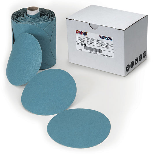 5" Dia 120-Grit Green Premium Aluminum Oxide PSA DOR Film Sanding Disc