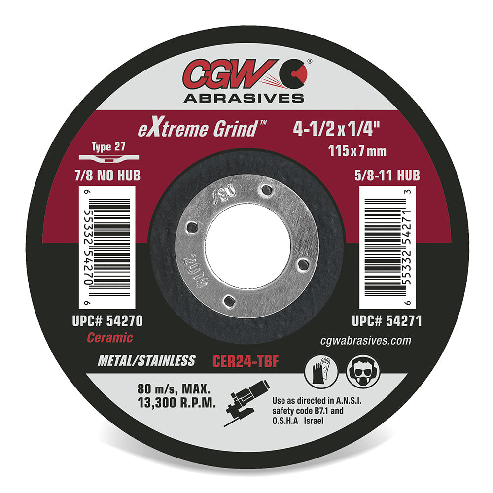 5" X 1/4" X 5/8"-11 Type 27, 24-Grit Ceramic Grinding Wheel