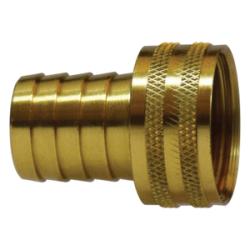 CHAMPION BRASS Short Shank Swivel Adapter 3/8 X 3/4 HOSE BARB to FGH, SWVL HEX Brass